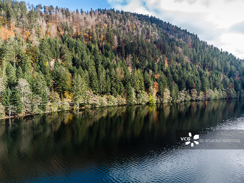 朗热梅尔湖周围的森林山坡图片素材