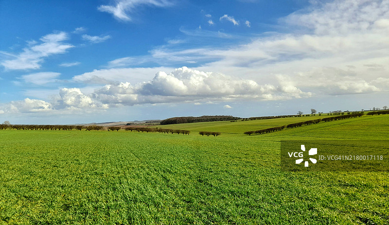 英国马尔顿赫尔珀索普的天空下的田野美景图片素材