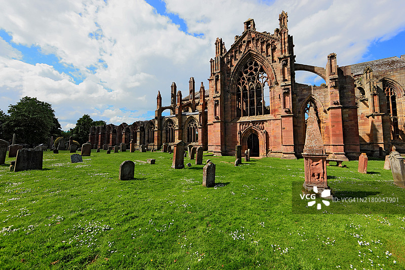 梅尔罗斯修道院，建于公元1136年，陵墓，苏格兰，英国图片素材