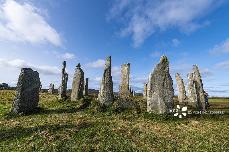 英国苏格兰外赫布里底群岛刘易斯岛的新石器时代卡拉尼什石阵图片素材