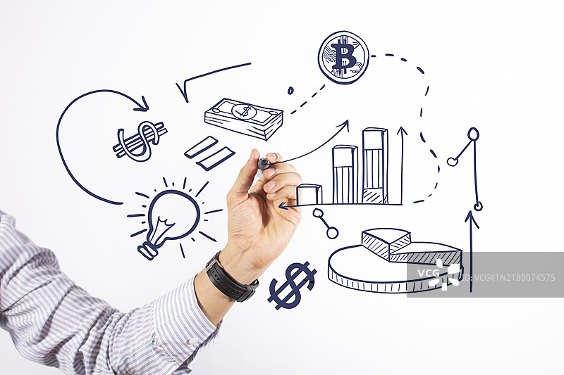 商人绘制金融蓝图，手绘财务概念，金融策略概念图片素材
