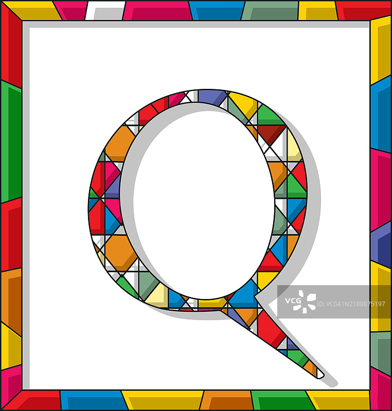 白色背景上的彩色玻璃字母Q矢量图图片素材