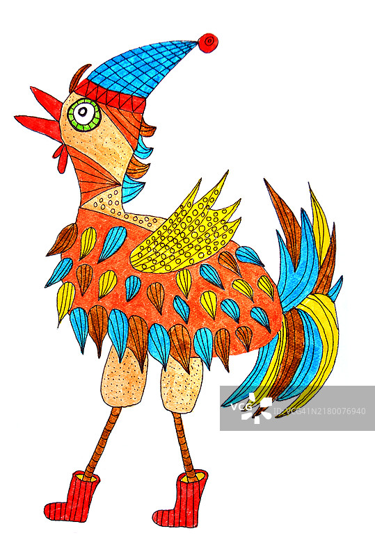 公鸡，朴素画风，白色背景图片素材