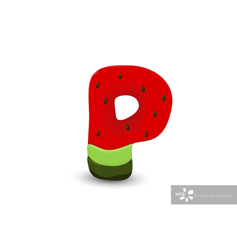 西瓜字母P，白色背景上的3D矢量图标图片素材