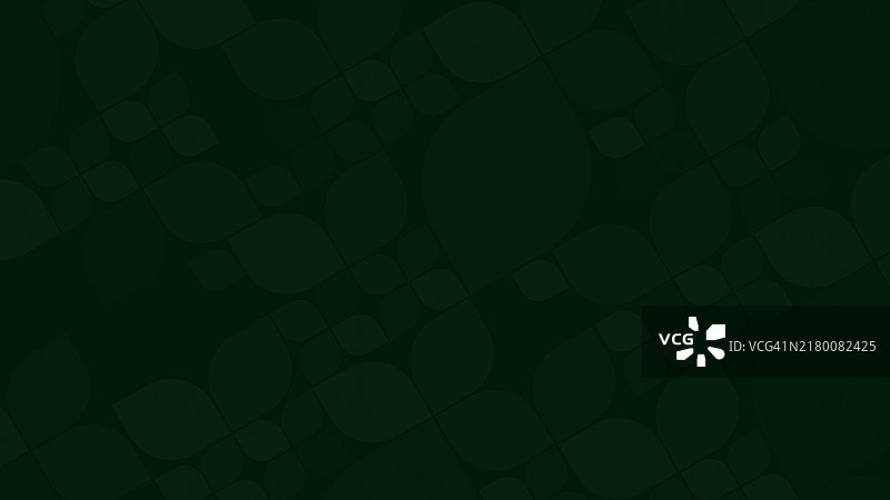 深绿色背景上各种大小的抽象圆形绿叶形状的几何图案。图片素材