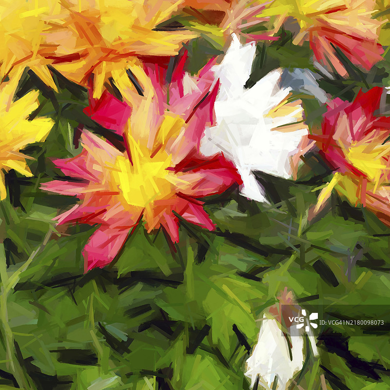 用于时装印花、图形、背景和工艺品的抽象花卉笔触背景，数字绘画图片素材