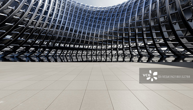 空旷的广场前面是曲线膜结构建筑图片素材