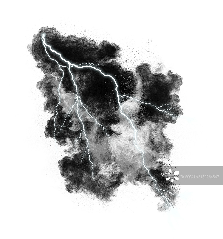 白色背景上的放电爆炸与烟雾图片素材
