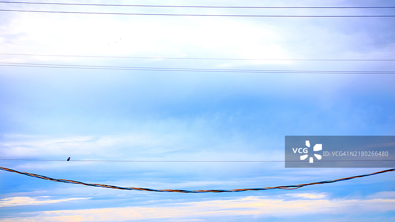 低角度视图的电缆与天空，加拿大图片素材