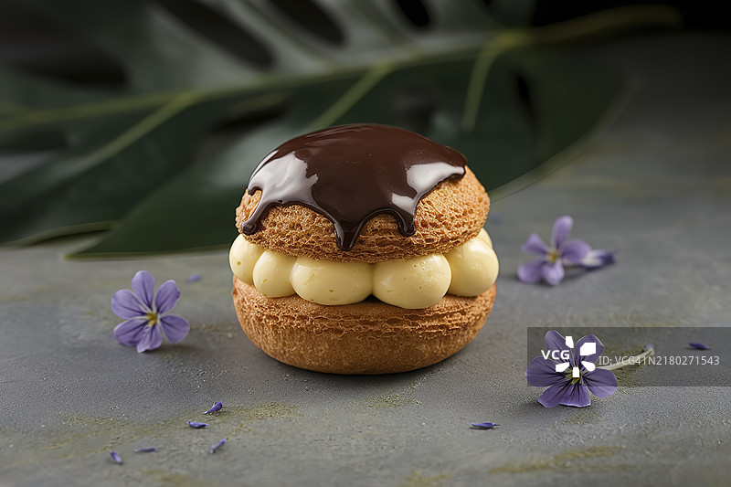 一张填充有奶油黄色馅料的泡芙照片图片素材