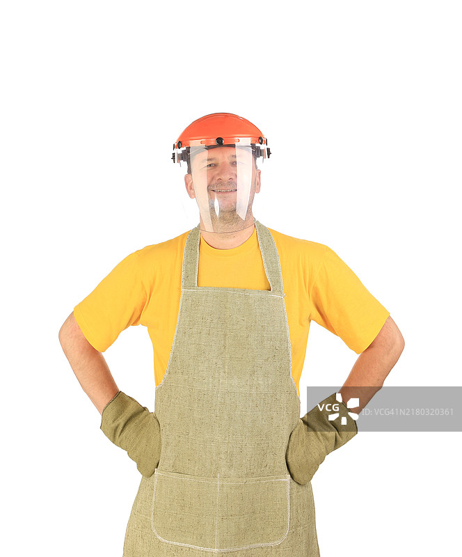 戴着安全帽的男子肖像，背景为白色图片素材