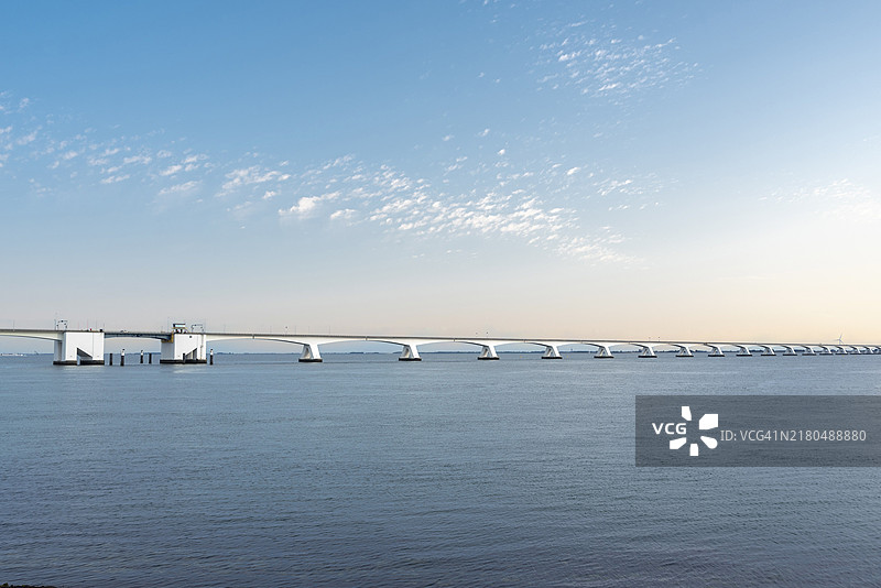 荷兰泽兰省济里克泽奥斯特斯凯尔德河口的泽兰大桥图片素材