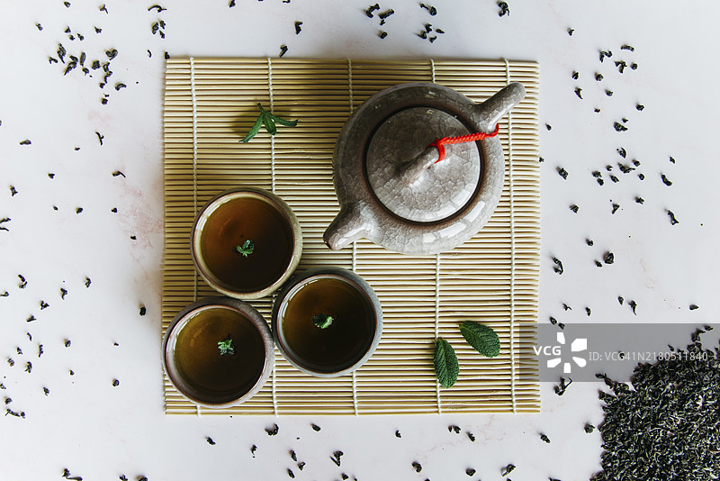 中式日式传统茶壶茶杯茶垫图片素材