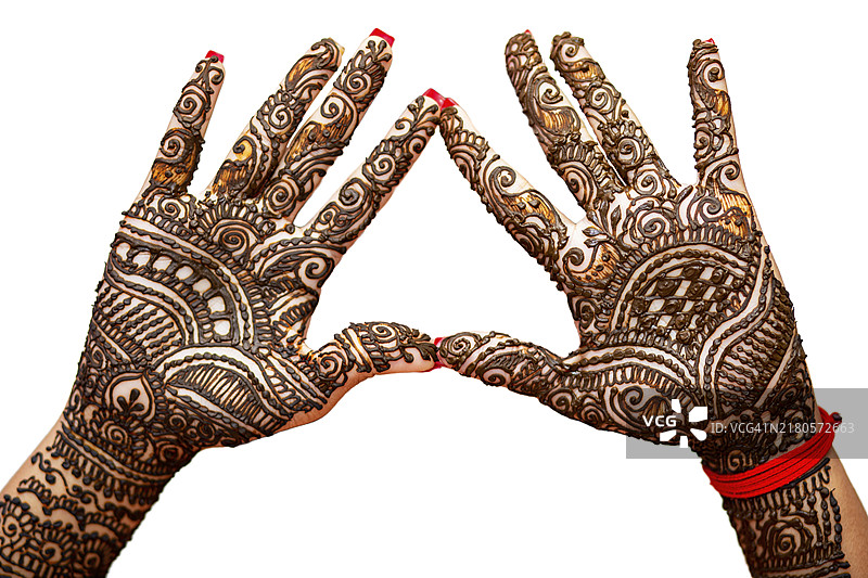 印度新娘手绘曼海蒂，白色背景图片素材