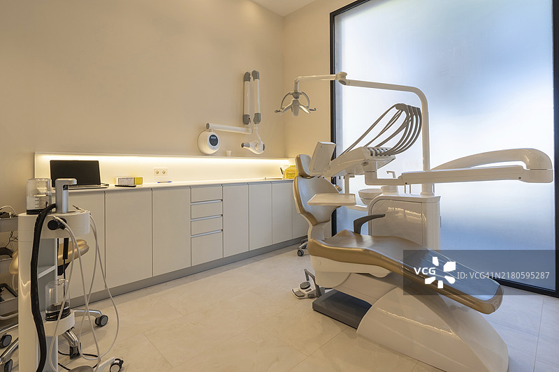 牙科诊室内部（无人，含牙椅和工具）图片素材