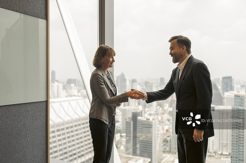 商务人士在会议室握手图片素材