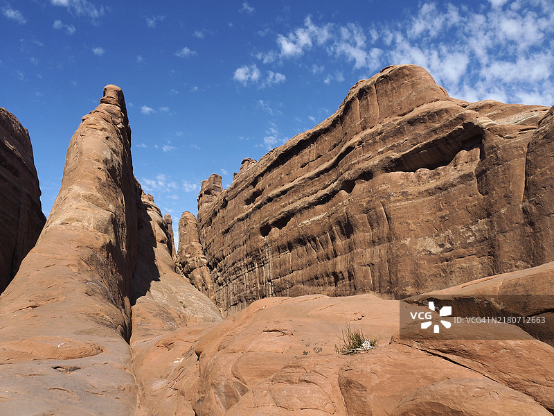 犹他州拱门国家公园魔鬼花园原始小径环线沿线的雄伟砂岩地层图片素材