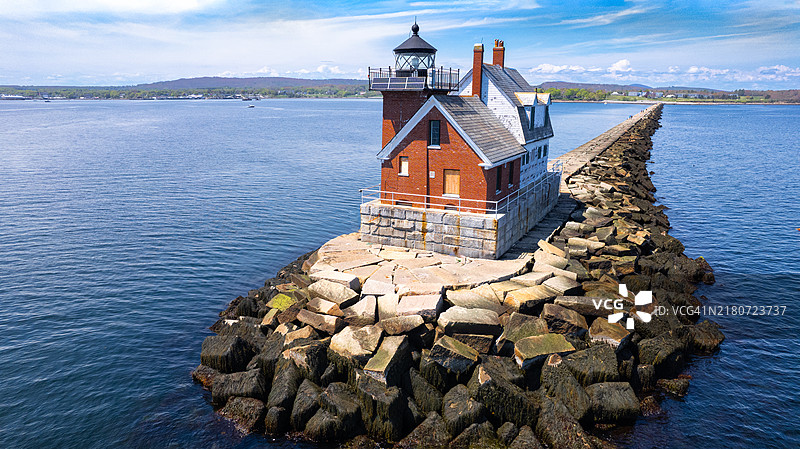 缅因州罗克兰海堤灯塔图片素材