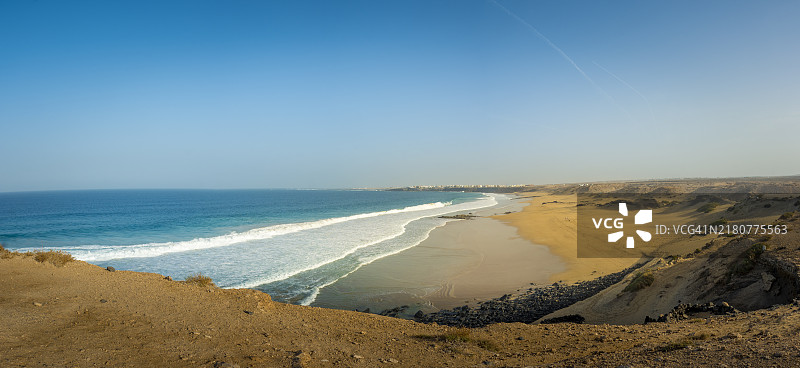 福特文图拉岛埃尔科蒂略的卡斯蒂略海滩全景视图图片素材