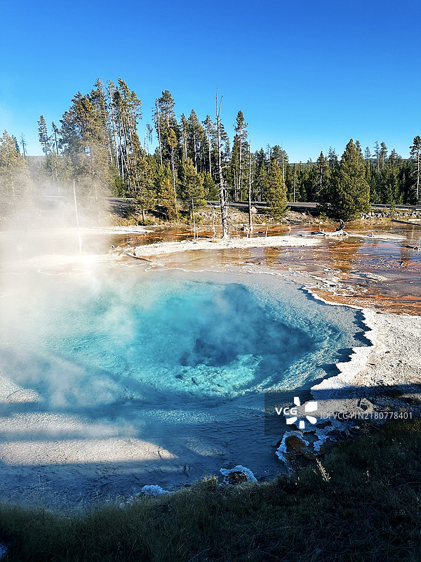 怀俄明州的湖泊与晴朗蓝天的美丽景色， 美国图片素材