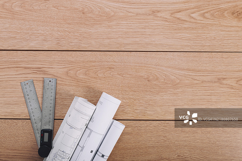 蓝图旁的标尺图片素材