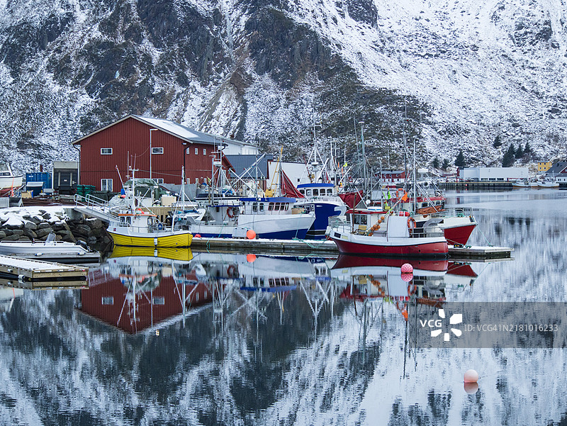 挪威罗弗敦群岛的渔船图片素材
