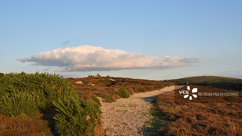 傍晚时分，天空映衬下的美丽土地景观图片素材