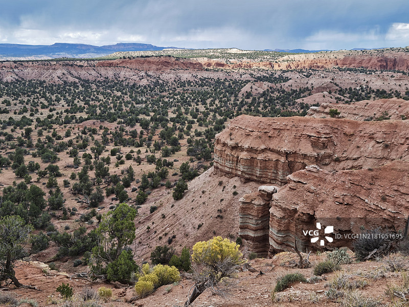 犹他州科达克罗姆盆地州立公园全景步道沿线的彩色砂岩层图片素材