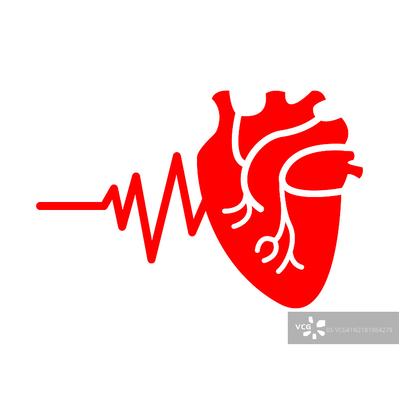 带有心电图的红色爱心矢量图标图片素材