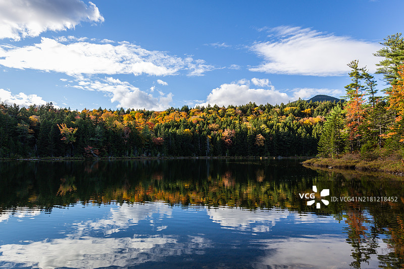 新罕布什尔州奥尔巴尼的瀑布池在如画的秋日中图片素材