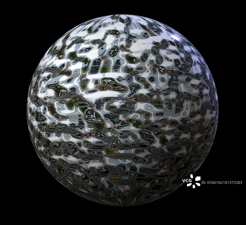 旋转中的金属液态大气行星，背景为黑色。图片素材