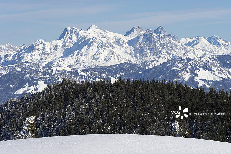 冬季奥地利蒂罗尔州维尔德凯瑟-布里克森山滑雪区洛弗勒山景色图片素材