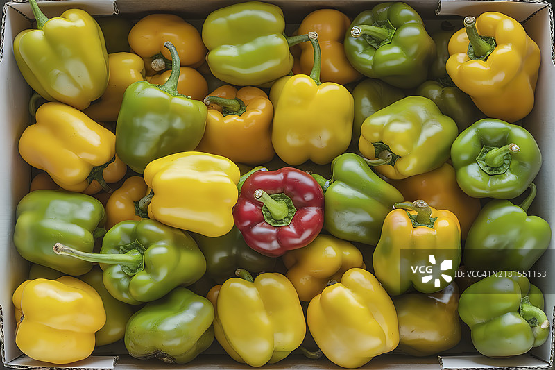 一箱黄绿色的辣椒果实，希腊，格雷西亚图片素材