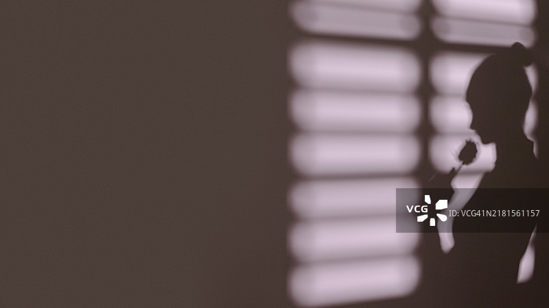 有窗影的居家女人剪影图片素材