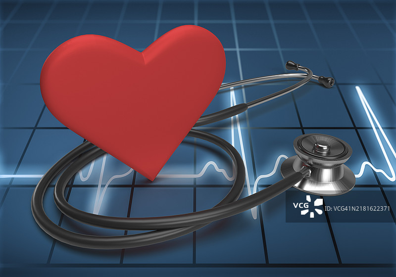 心电图上的心形和听诊器图片素材