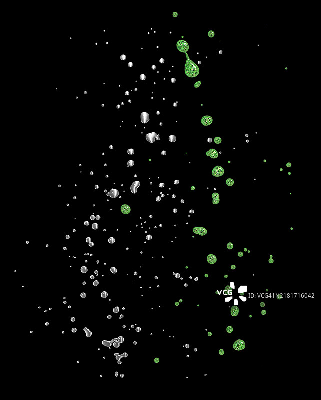 黑色背景上移动的彩色小漆滴图片素材