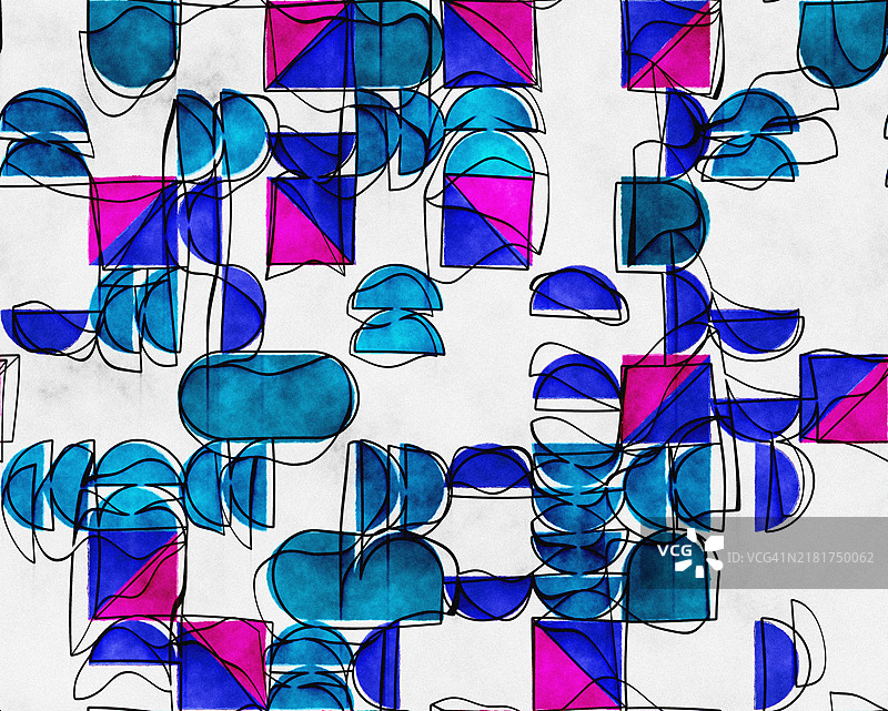 蓝粉色抽象手绘几何图形插画图片素材