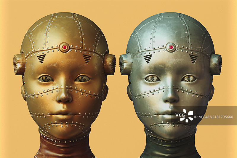 金色和银色的女性机器人图片素材