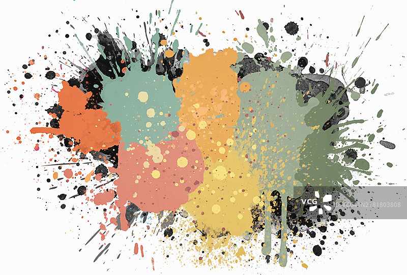 秋季：白色背景上的彩色抽象水彩飞溅图片素材