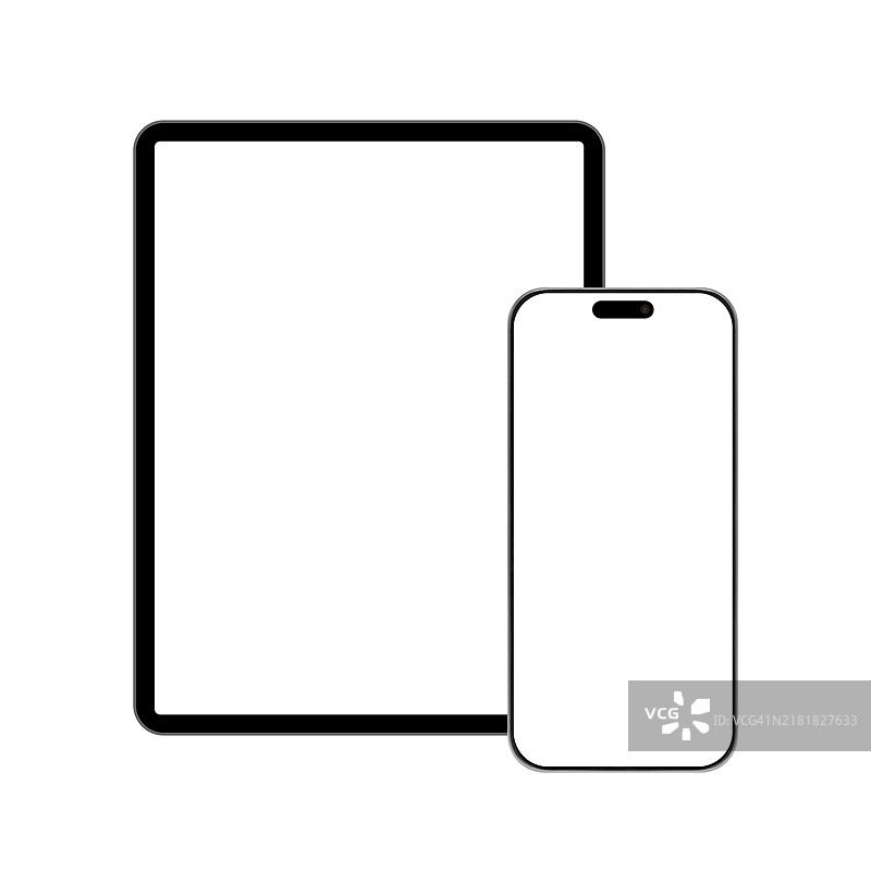 带有空白显示屏的现代智能手机和平板电脑样机图片素材