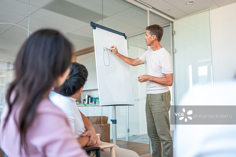 白人商人领导团队在办公室进行团建活动图片素材