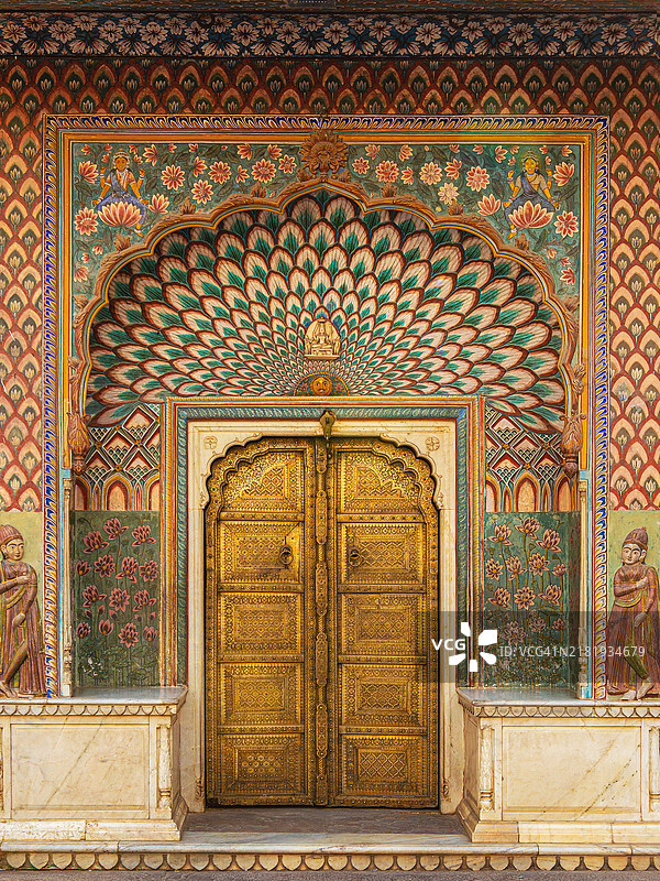 印度拉贾斯坦邦斋浦尔城市宫殿的莲花门图片素材