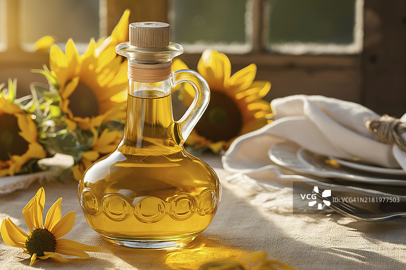 桌子上容器中的油特写图片素材