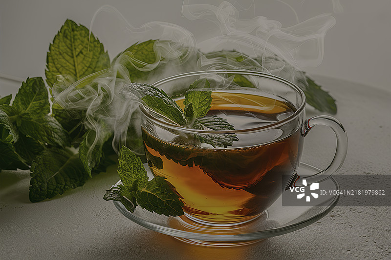 准备好的薄荷茶，装在玻璃杯中可直接饮用图片素材
