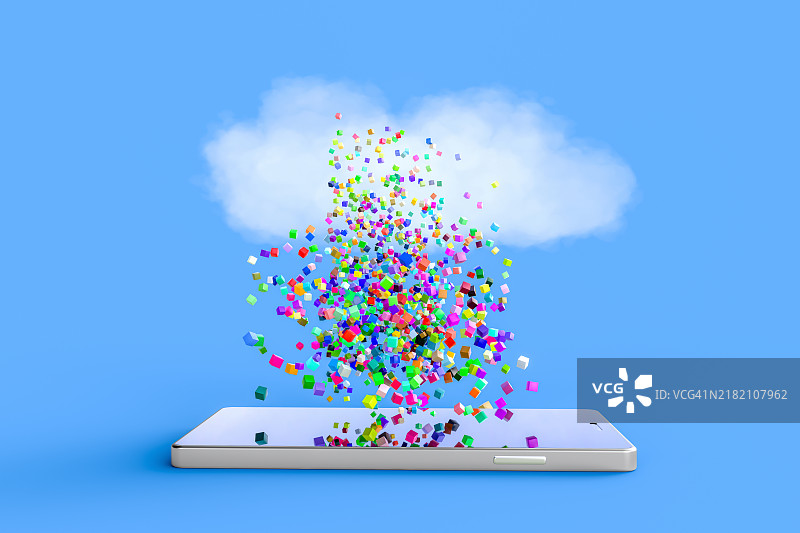 手机上的云数据应用场景概念，3D渲染图片素材
