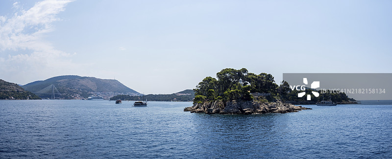 克罗地亚海岸的小岛，全景视图，靠近杜布罗夫尼克，达尔马提亚，克罗地亚，欧洲图片素材