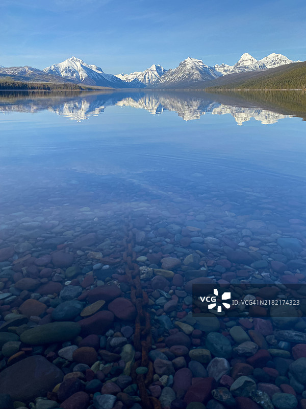冬季时分，蒙大拿州平头县湖泊与天空的美丽景色图片素材