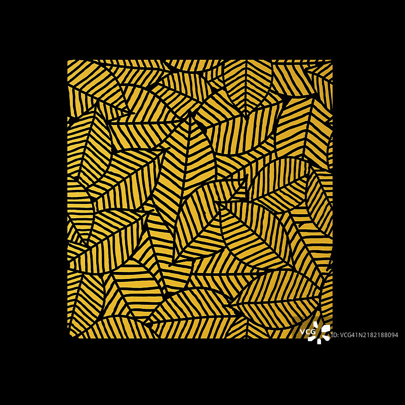 黑色背景上的抽象黄色叶子。图片素材