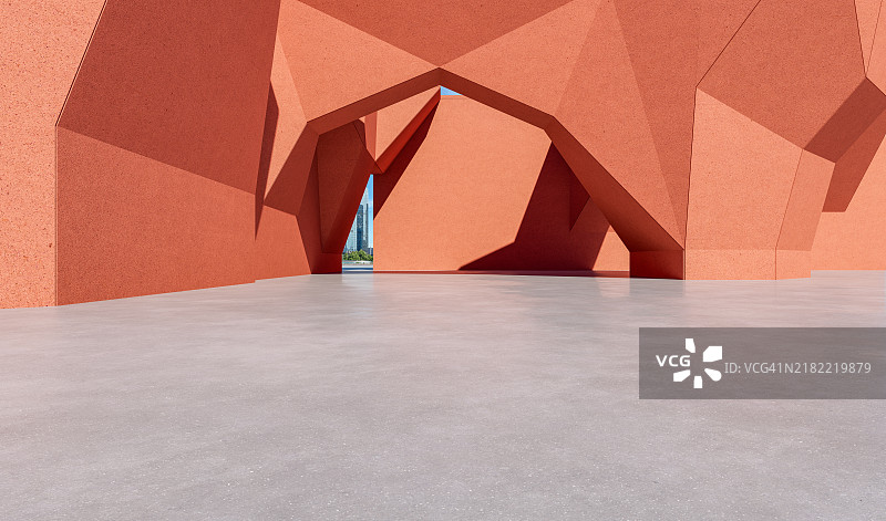 抽象几何混凝土建筑与水泥地面图片素材