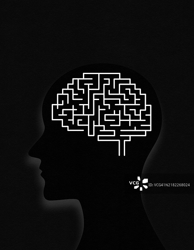 黑色背景上的迷宫大脑图片素材